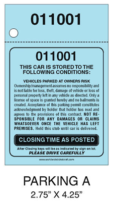 2 Part Valet Parking Ticket A